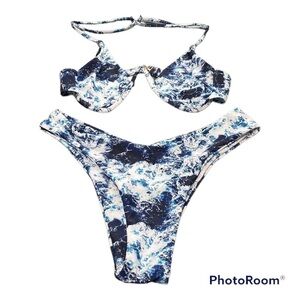 Zaful NWOT Underwire Top & Thong Bottom Bikini | Blue | Medium